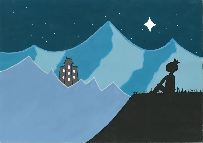 Le Château des Rubins illuminé à la tombée de la nuit