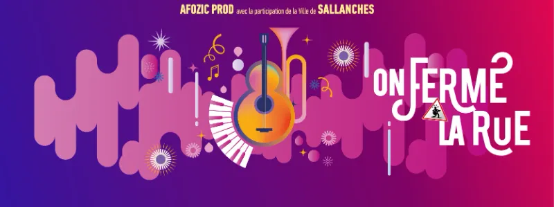 Ambiance de fête de quartier avec une scène musicale en rue