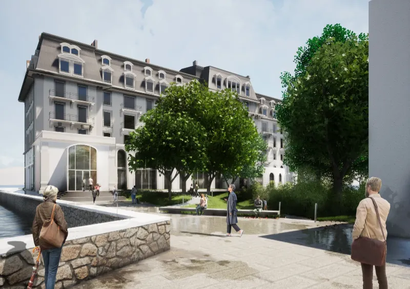 Façade rénovée du Chamonix Palace abritant le nouveau Musée du Mont-Blanc